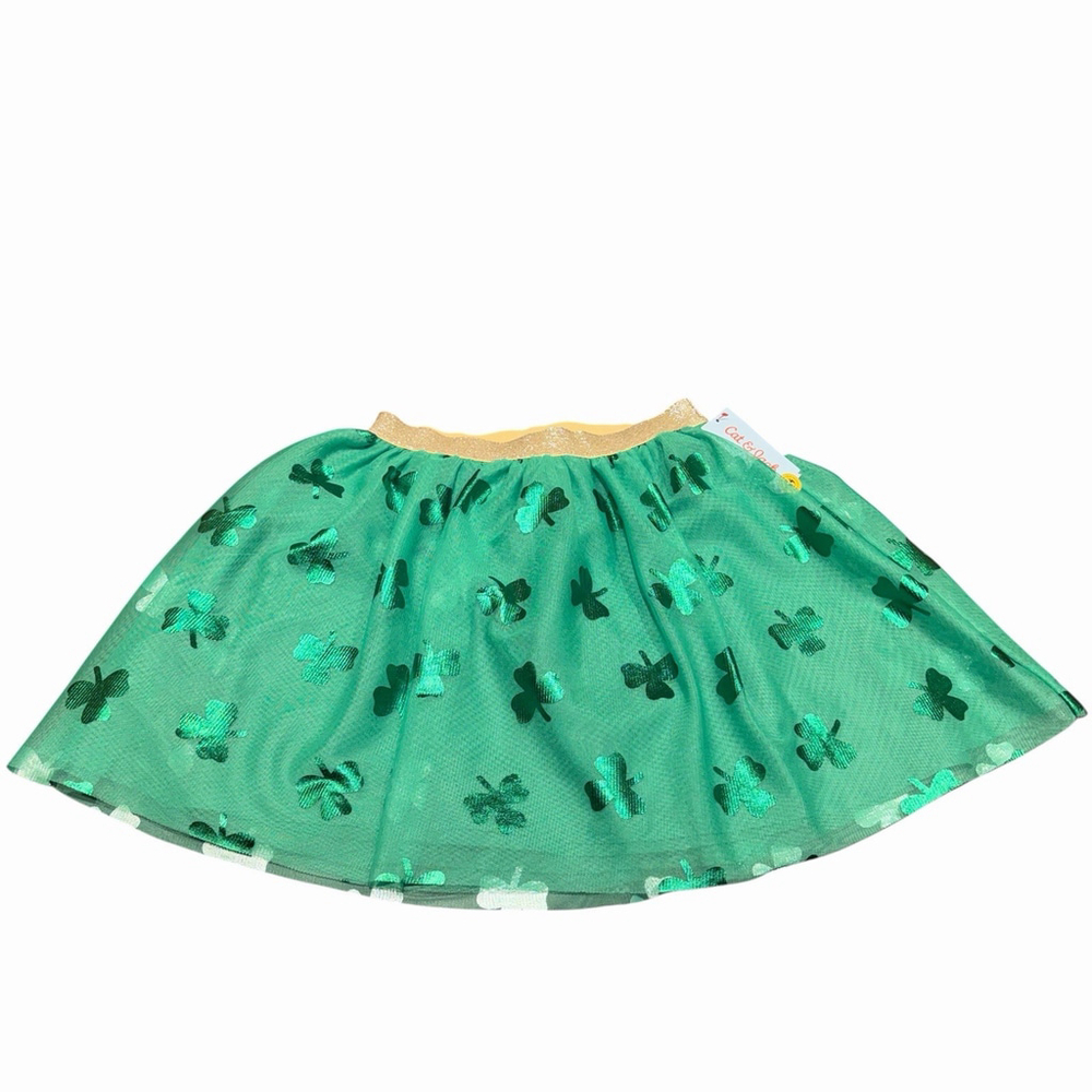 Cat & Jack Girl XL 14 Green Shamrock Tulle Skirt Glitter Waist St Pattys Day NWT